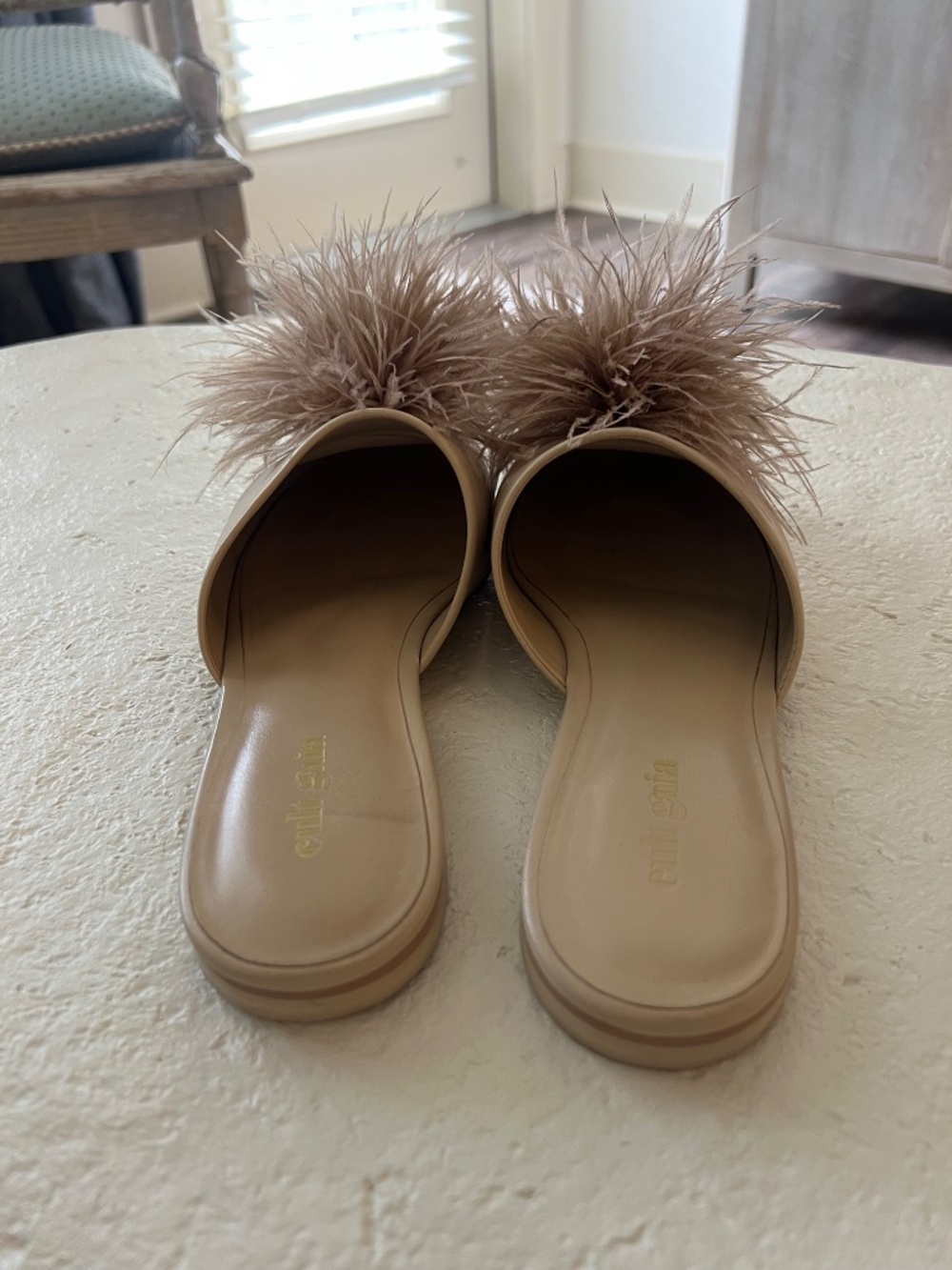 Cult Gaia Ray Ostrich Feather Mules, size 39.5, color Sand - Picture 4 of 6